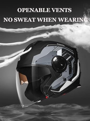 Casco Moto Jet Bluetooth Integrato Mezzo Casco,Vintage Scooter Jet Cascos Dot/Ece Omologato Con Doppia Visiera Caschi Da Moto Con Microfono Speaker Per Donna E Uomo Adulto 20,XL - 4