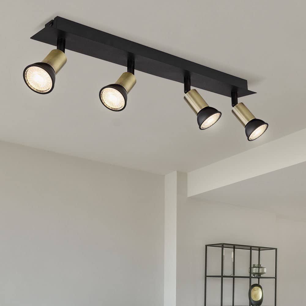 Ceiling Light Spotlight Lamp Moveable Living Room Light Black Gold 4 Bulbs