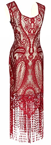 Image of Women 1920s Gatsby Flapper Dress Sexy Open Back Strap Fringed Cocktail Party Dress with 20s Accessories