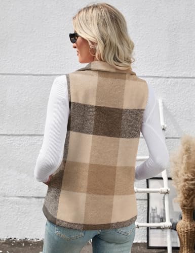 Rapbin Women Casual Sleeveless Plaid Zipper Christmas Vest Cardigan Jacket with Pockets - Thumbnail 5