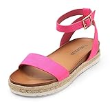 DREAM PAIRS Women's Open Toe Platform Espadrille Wedge Sandals Comfortable One Band Dressy Casual Sandals for Women,Size 7.5,Fuchsia/Suede,KATHY