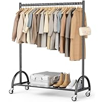MISSLO Heavy Duty Clothing Rack with Wheels Rolling Clothes Racks for Hanging Clothes, Coats, Garment, Dress, Black
