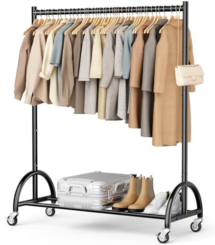 MISSLO Heavy Duty Clothing Rack with Wheels Rolling Clothes Racks for Hanging Clothes, Coats, Garment, Dress, Black