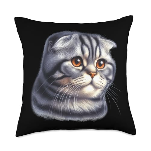 Scottish Fold Cat Portrait Throw Pillow
