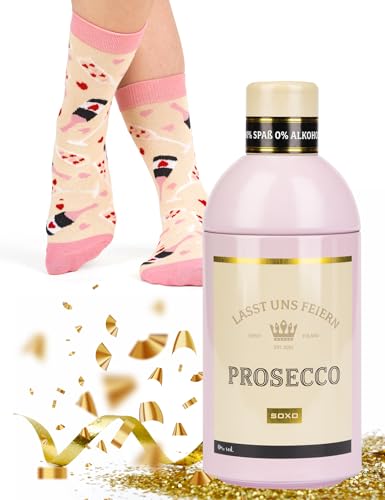 soxo Getränke Socken Damen Geschenke Für Frauen Lustige Geschenk Bunte Damensocken 35-40 Prosecco 1 Paar DE