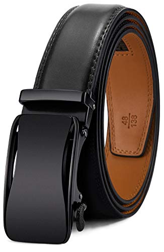Image of BULLIANT Mens Ratchet Belt, Leather Adjustable Slide Belt For Mens Dress Casual Pant 1 3 /8 inch,Size Adjustable