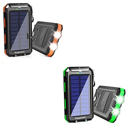 Solar Charger 2 Pack Portable Solar Power Bank For Cell Phone Waterproof External Backup Battery Power Pack Charger Built-In Dual Usb/Flashlight For All Cell Phones, Tablets, And Electronic Devices #TOP6