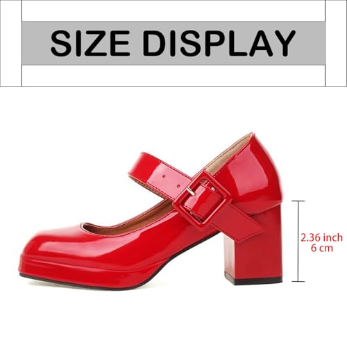 Women's Leather 2.36-Inch Block Heel Mary Jane Pumps Cute Comfortable Round Closed Toe Adjustable Ankle Buckle Platform Chunky Heel Pumps for Wedding Casual Dress Shoes4