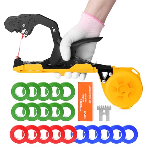Cekegon Plant Tying Machine 420g Tapener Tying Tool Plant Tying Tool with 10000pcs Staples 20 Rolls Tape (Yellow)