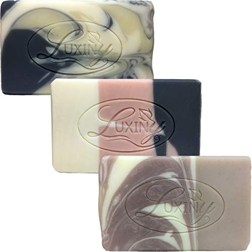 Natural soap for women, Luxiny 3 Pk Handmade castile soap bars include: tea tree soap bar with a hint of mint, Rosemary Lavender soap, & Spearmint Eucalyptus soap - bath soap is palm oil free & vegan