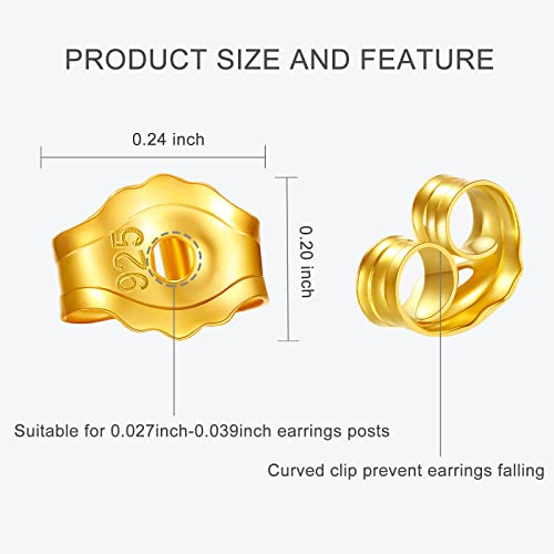 40 Pcs 18K Gold Earring Backs Replacements For Studs. 925 Stering Silver Locking Earring Lifters. Hypoallergenic Secure Pierced Earring Backs For Droopy Ears Heavy Earring (Gold) #TOP2
