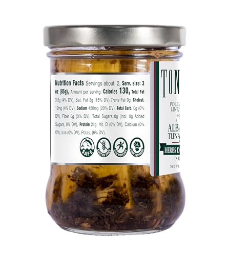 Tonnino Tuna Fish Albacore - Olive Oil with Herbs de Provence – Pack of 6 – Alternative to Salmon – Protein Snacks – Ready to Eat Meals