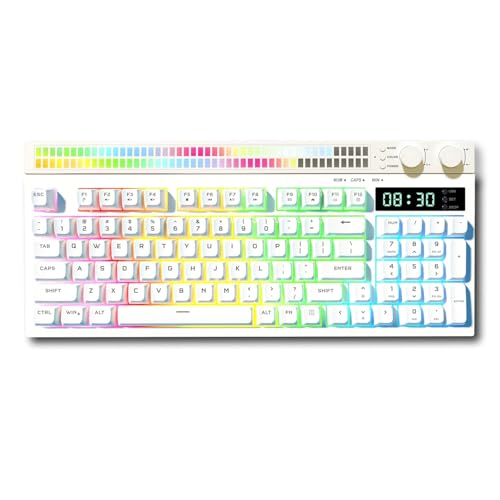 Image of AZOTH Eclipse White 94 Keys Gaming Membrane Keyboard, RGB Backlit with 17 Modes, Trimode Wireless Bluetooth 2.4G & Type C Wired, Volume & Brightness Knobs, Rhythm Light, for PC Mac Laptop, 2000mAh