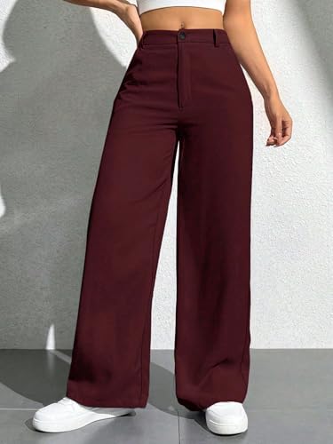 Image of Toochki Trousers for Woman Pants Women's Formal Office Korean | Beige Black Track Pant | Straight | Cotton Spandex Stretchable Trouser | High-Waisted Bottom Wear