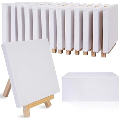 CONDA 14 Pack Mini Canvas and Easel Set, 14pcs 5" Mini Easel and 14pcs 4"x 4" Mini Canvas, Small Stretched Canvas, Professional Kids Art Supplies for Drawing, Painting Cover