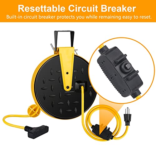 Axtra 30-Foot Retractable Extension Cord Reel, 16Awg Sjtw Heavy-Duty Cord, 3-Outlets With 10-Amp Circuit Breaker, Ceiling/Wall Mountable For Home, Garage, Automotive Shop, Metal Housing [Ul Listed] #TOP3