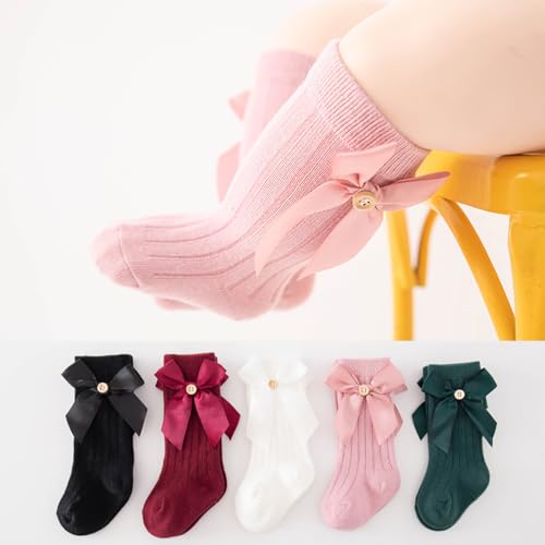 Kid Girls Knee High Socks Breathable Toddler Bowknot Princess Dress Socks Comfortable Knitted Girls Tube Uniform Stockings2