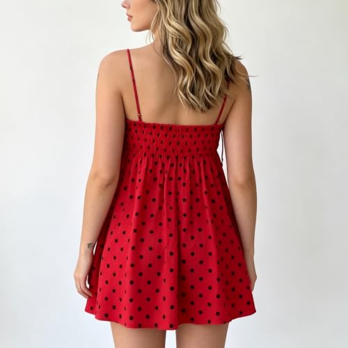 Image of Women Boho Floral Mini Dress Cute Graphic Spaghetti Strap Backless Sundress