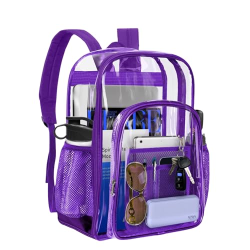Generic Clear Backpack Heavy Duty - PVC Transparent Backpack Large Clear Book Bag for College Work - Purple