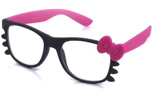 Women's Kitty Glasses Frame with Bow and Whiskers Cat Bow Clear Lens Glasses Hot Pink