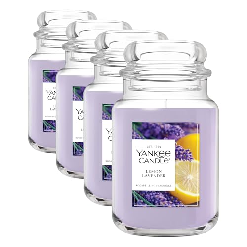 Image of Yankee Candle Lemon Lavender Scented Candle, 22oz Large Jar with up to 150 Hour Burn Time, Giftable, Birthdays (Pack of 4)