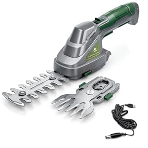 Gracious Gardens 2 IN 1 3.6V Cordless Hedge Trimmer Shear Built in Lithium Ion Battery, Hand Held Hedge Trimmer Cordless Hedge Cutter, with 2 Switchable Blades for Shrub, Garden, Grass and Pruning