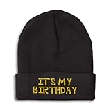 Speedy Pros Beanies for Men It's My Birthday Gold Embroidery Birthday Occasion Winter Hats for Women Acrylic Skull Cap 1 Size Black Design Only