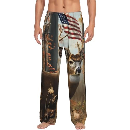 Mens Pajama Pants Bottoms With Pockets- American Wildlife Deer Forest Soft Men Lounge Pants, Comfy Mens Pj Pants4