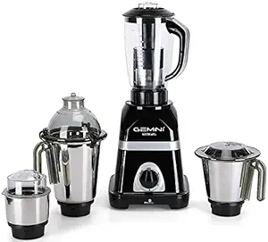 Gemini Diaa 600W Mixer Grinder with 3 SStainless Steel Jars and 1 Juicer Jar (1 Wet Jar, 1 Dry Jar and 1 Chutney Jar), Black.Make in India(ISI Certified)
