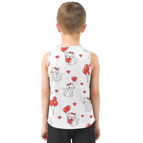 J JOYSAY Valentine Cat Heart White Boys Tank Top Sleeveless Muscle Shirts Quick Dry Workout Sport Active Kids T-Shirts 3-15T3