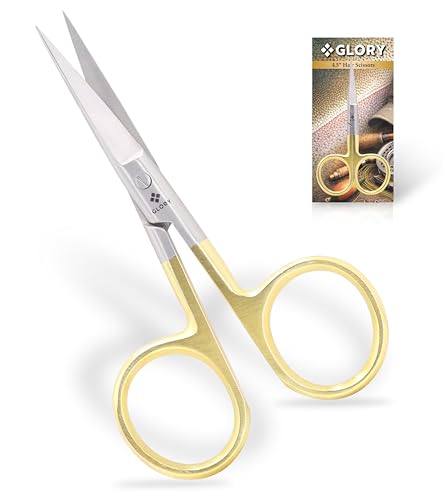 GLORY Professional Fly Tying Scissors 4.5 Inch Sharp Hair Scissors with Gold Loops Stainless Steel Fishing Scissors for Flies Lures & Precision Trimming - Straight Arrow Tip Shears