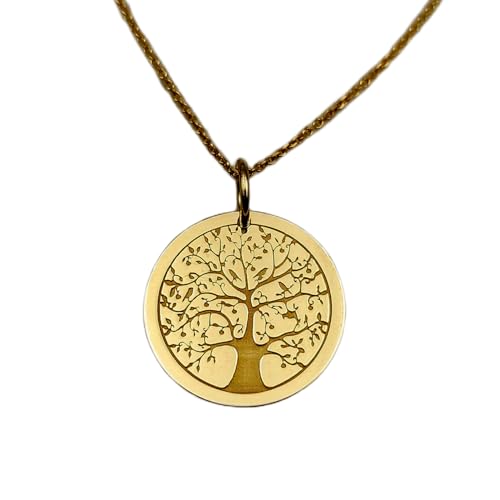 Collier pendentif Arbre de Vie LKBEADS 24 mm en argent plaqué or et sa chaîne câble