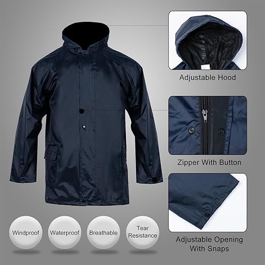 Image of TLN Waterproof Raincoat for Men | Lightweight & Durable Rain Jacket with Hood | Windproof & Breathable | Travel-Friendly, Bike & Motorcycle Use | Full-Length