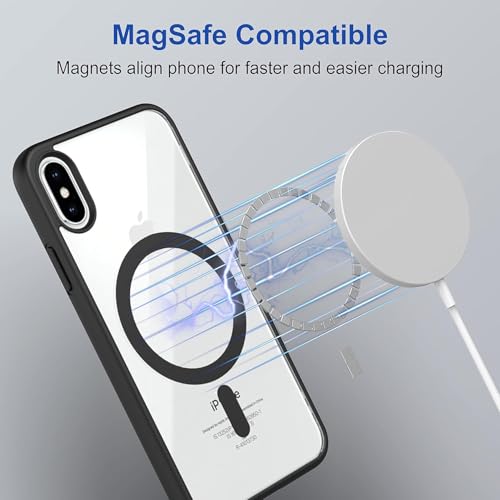 Image of NISHTECH for iPhone Xs Max Case: Clear Magnetic Slim Fit Case Compatible with Magsafe Rugged Protective Transparent Cover (Black Magnetic)