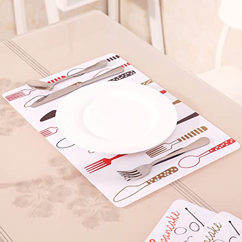 Image of YELONA Rectangular PVC Vinyl Non-Slip Insulation Heat-Resistant & Waterproof Stain Resistant Washable Placemat for Dining & Kitchen Table-(White & Green,Set of 6)