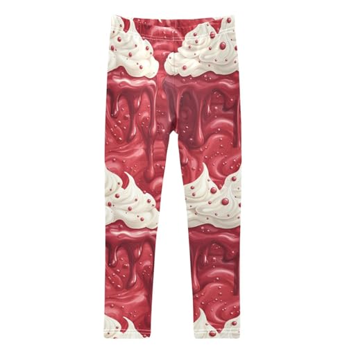 Cherry Red Strawberry Cake Ice Cream Girls Leggings Kids Yoga Pants Dance Active Tights 4T