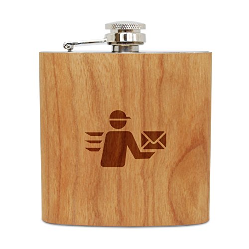 WOODEN ACCESSORIES COMPANY Cherry Wood Flask With Stainless Steel Body - Laser Engraved