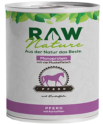 RAW Nature - Pferd Pur 800g - Mit Kartoffeln - Nassfutter für Hunde - Hoher Fleischanteil - Monoprotein - Alleinfuttermittel - Getreidefreies Hundefutter