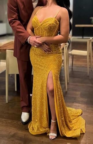 GUKARLEED Mermaid Sequin Prom Dresses High Slit Evening Gowns Formal Dress for Women V Neck Ball Gown Long Homecoming Dresses2