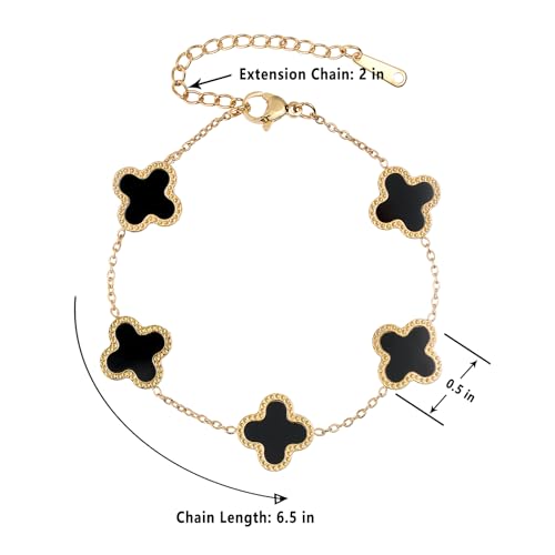 18K Gold Plated Clover Bracelet for Women Fashion Simple Four Leaf Lucky Flower Bracelets Women Adjustable Plated Jewelry Christmas Wedding Birthday Best Gifts (Golden)4