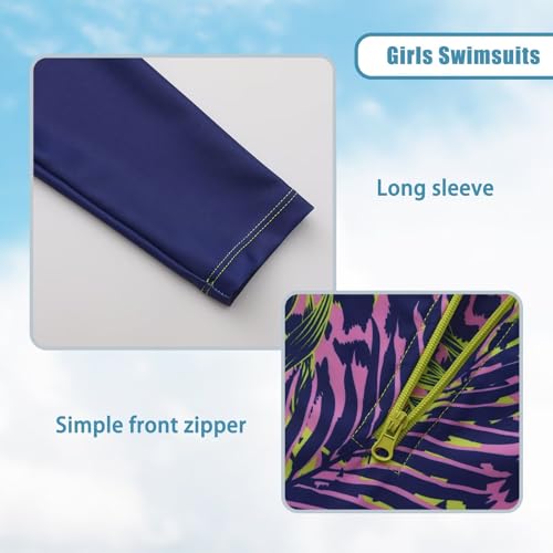 Image of Girls One Piece Rash Guard Swimsuits for Girl Long Sleeve Bathing Suits with UPF 50+ Sun Proctection Sunsuits 3-16 Years