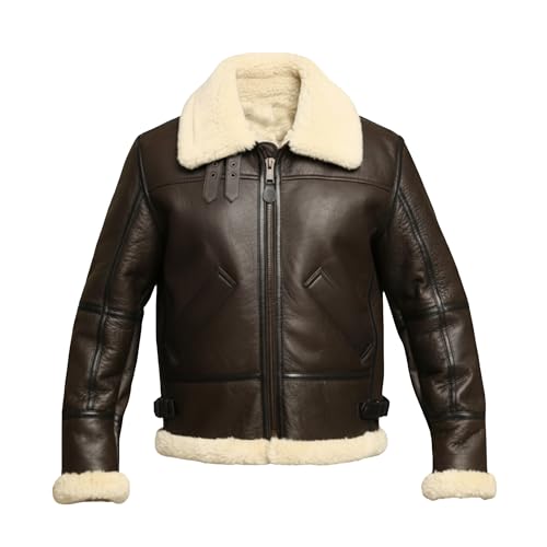 ADS Fashion Jackets Men's RAF B3 Aviator Sheepskin Leather Jacket with Fur Collar & Adjustable Waist Belt – Mens Bomber Jacket - 3XL