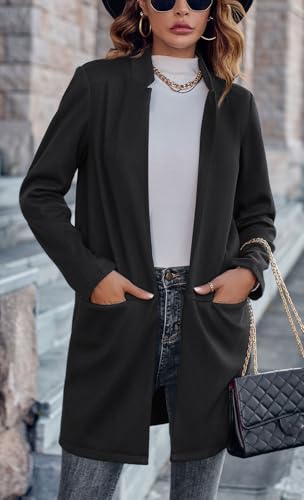 CHARTOU Women Winter Open Front Long Blazer Jacket Herringbone Wool Blend Business Casual Work Pea Coat3