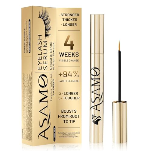 ASAMO Eyelash Growth Serum – 15 Plant Extracts for Longer, Denser & Robust Lashes,Boosts Natural Lash Development,eyelash serum,Enhance Natural Beauty, Hypoallergenic Oil Free,lash growth serum（PURE GOLD）