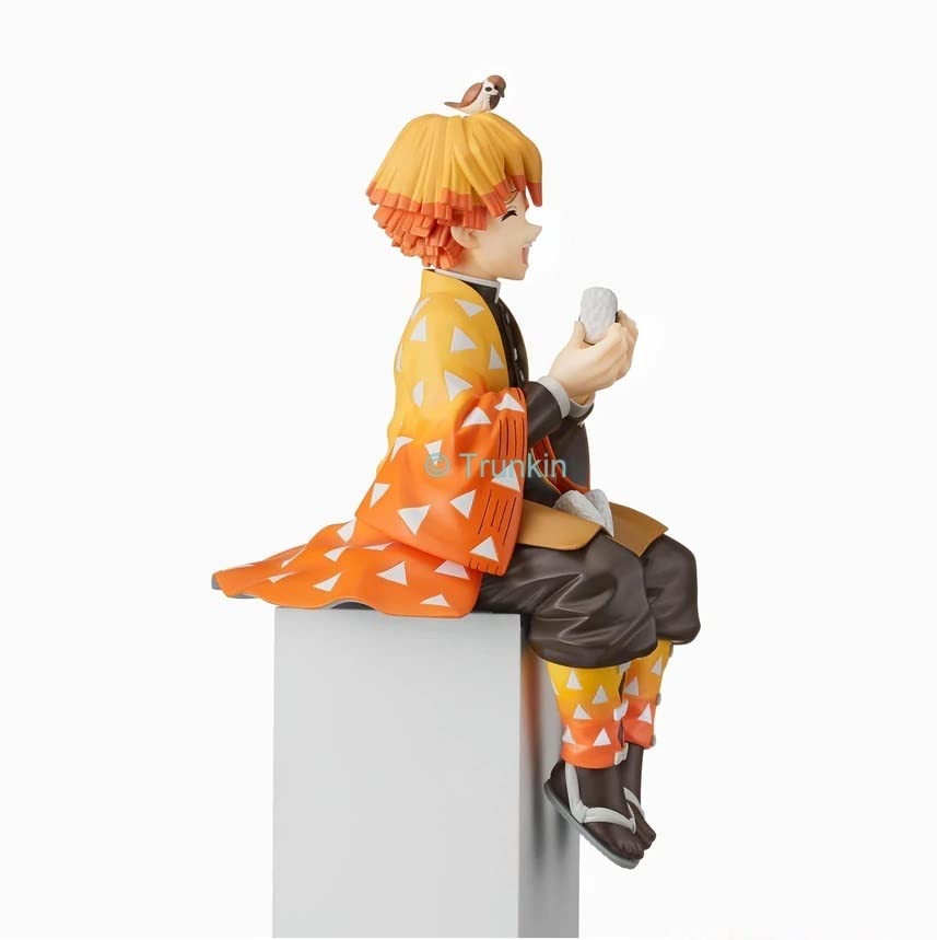 Image of Trunkin Demon Slayer Zenitsu Agatsuma Perching Sitting Eating Action Figure | Kimetsu No Yaiba Pm Anime Figure Weeb Manga Collectible | Anime Figurine,8 X 3 cm, Multicolor