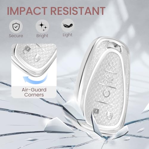 Image of for Chevy Key Fob Cover with Fashionable Zirconia Wristlet KeyChain, Enchanting Diamond Patterns Soft Case for Malibu Equinox Blazer Traverse Volt Bolt Sonic (5 Buttons) Shell (White, B)