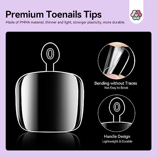 SAVILAND Toe Nail Tips and Glue Gel Kit - Gel Nail X Kit for Toes Poly Press On Toes Nails Kit with Nail Drill 500 Pcs Fake Toenails Tips with Nail Glue Acrylic Nail Kit Nail Lamp Salon At Home Gift
