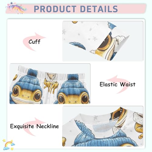 Pajama Sets Long Sleeve Frog Wearing Winter Blue Hat Soft Comfy Sleepwear 2 Piece PJS 3-8T4