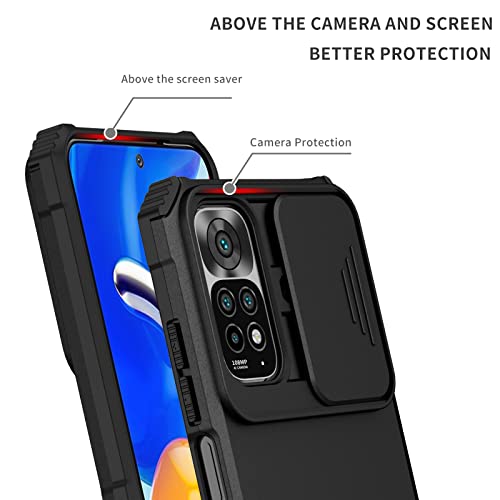 Image of ShieldTech Back Cover Case for Redmi Note 11 4G | Sliding Camera Shield | Stereoscopic Stand | Shockproof 360 Protection | PC + TPU Hybrid Mobile Phone Case for Redmi Note 11 4G | Black