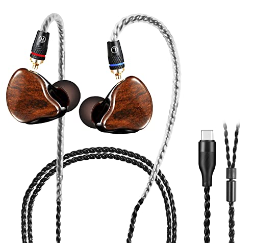 Famedy USB C In-Ear-Monitor, geräuschisolierende kabelgebundene Ohrhörer mit klarem Sound, Dual Drive IEM Typ C Kopfhörer für Sänger, Musiker, MMCX abnehmbares Kabel (kein Mikrofon, Holzmaserung) Cover